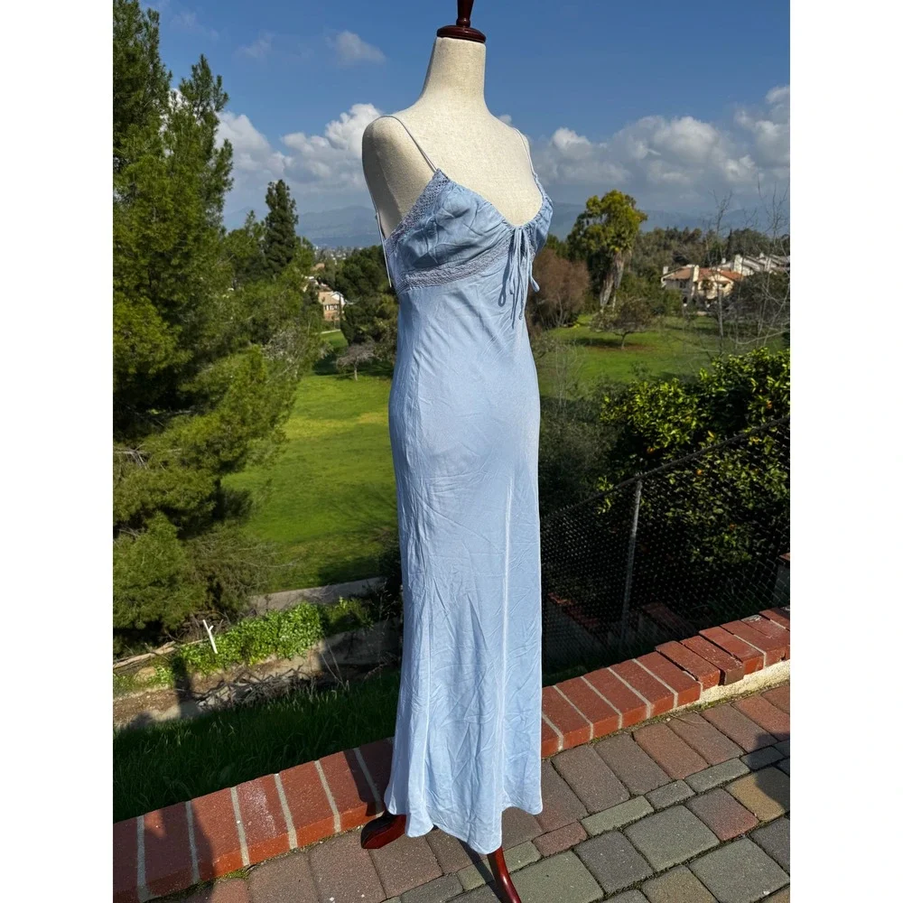 Princess Polly Slip Dress Baby Blue Spaghetti Strap Maxi Satin Lace Trim
Size 6 - Picture 8 of 9
